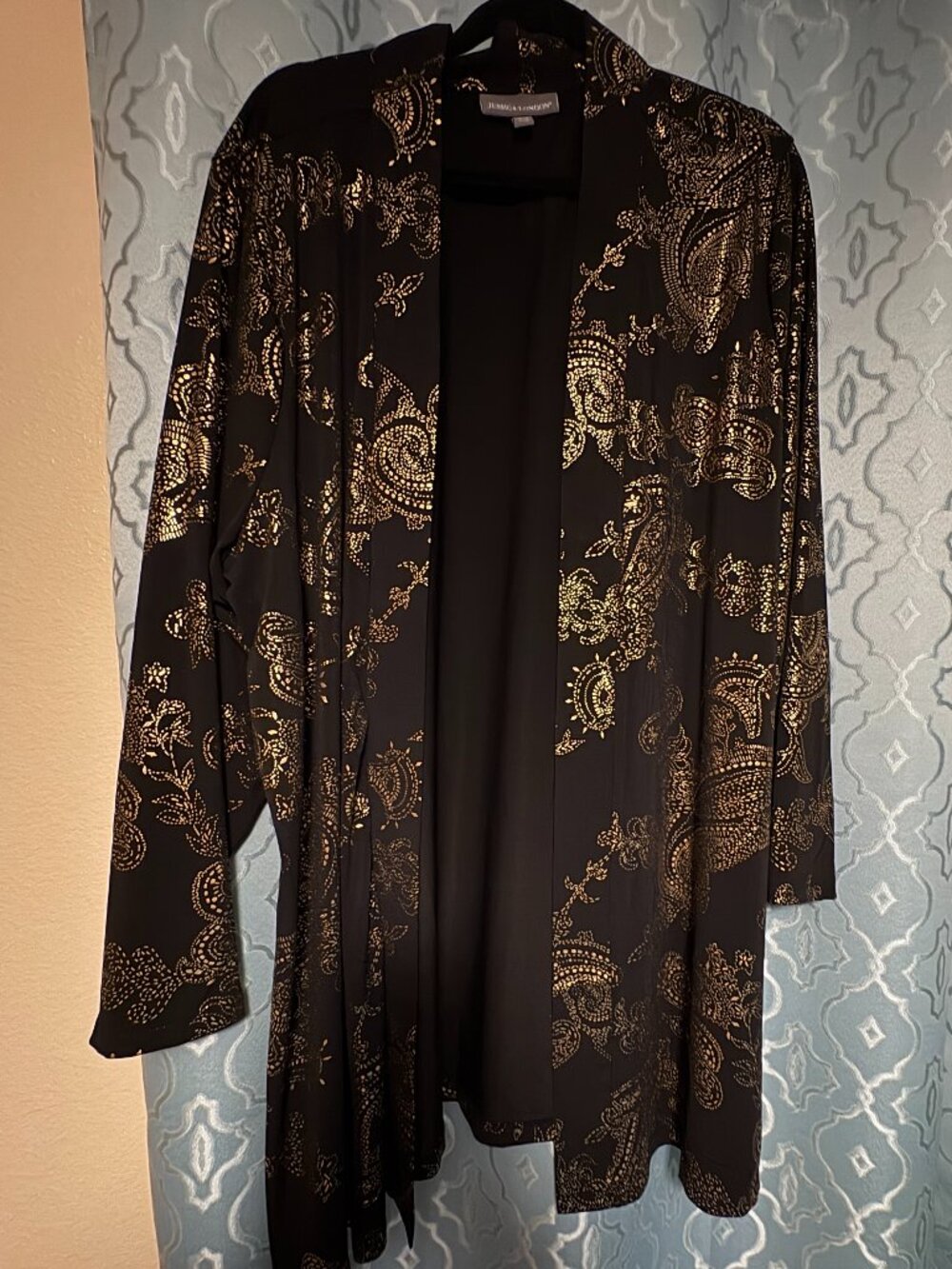 Jessica London Black and Gold Paisley Print Cardigan Women’s Size 26/28